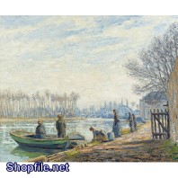 Tranh sơn dầu thuyền đưa khách qua sông